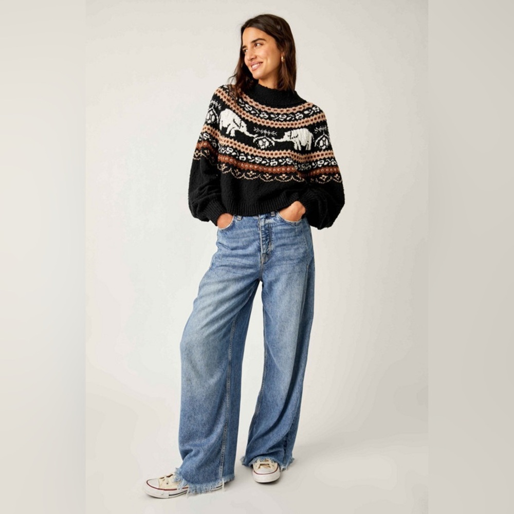 Free People Nellie Elephant Fair Isle Boucle Sweater | Size Large - Picture 5 of 15